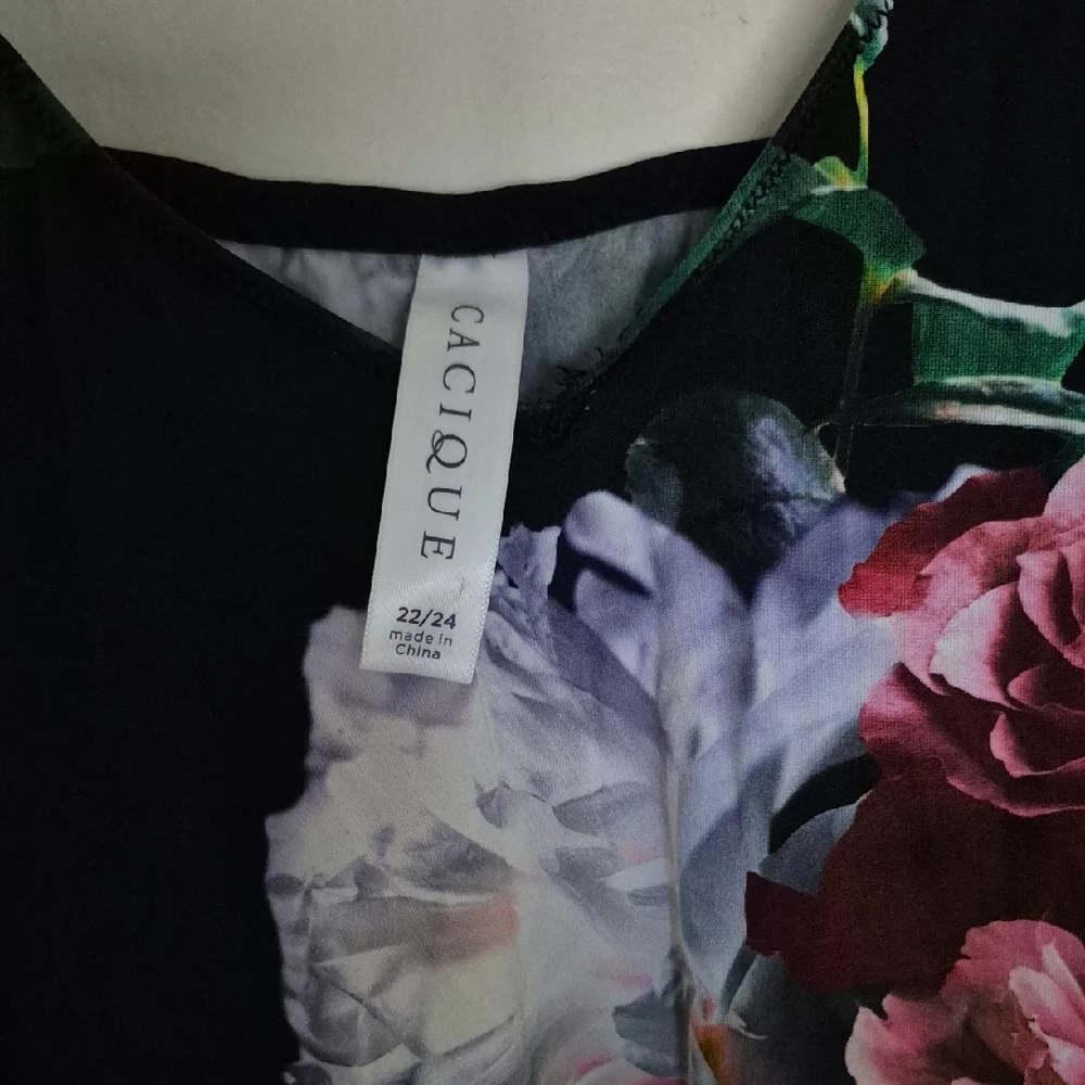 Cacique Black Floral 2-peice Pajamas Set with Pink & Purple Blooms In - 22/24 - Picture 6 of 9